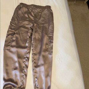 Sincerely Jules Satin Pants in Shimmering Beige